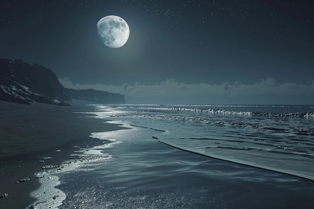 Une promenade enchanteuse au clair de lune le long d'une plage déserte