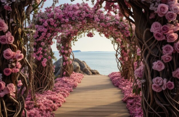 Photo promenade de fête de mariage au bord de la mer