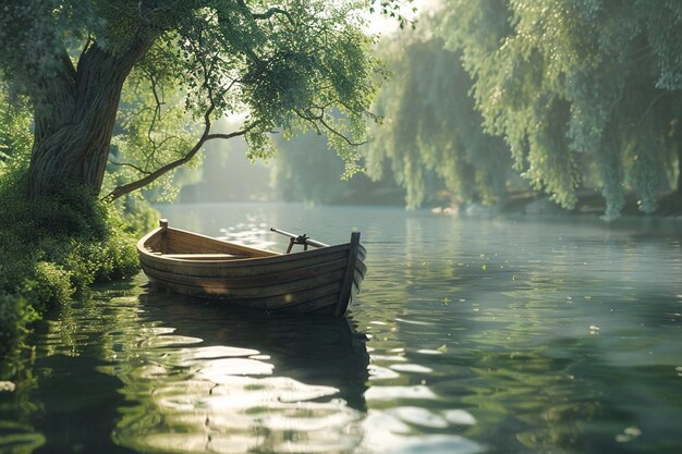 Une promenade sereine en bateau à rames sur une rivière calme