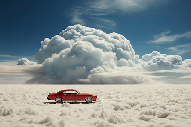 Photo une promenade à travers un désert brûlant avec de superbes nuages dans le ciel