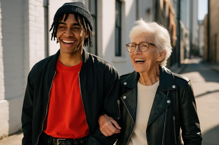 Photo une promenade urbaine joyeuse entre les générations