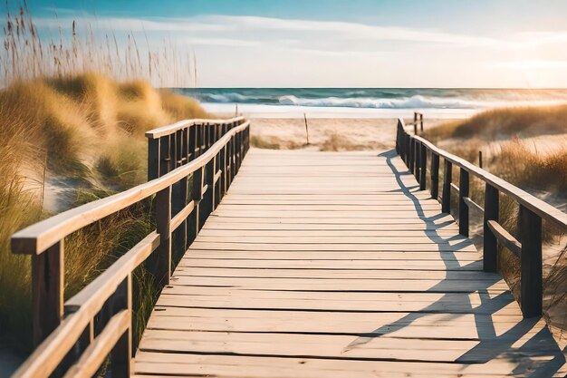 Photo promenade vers la plage avec des dunes de sable en arrière-plan