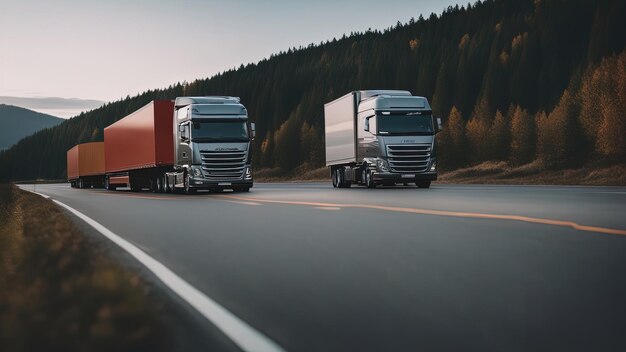 Les promenades en camion sur l'autoroute transportent un panorama de fret grand angle