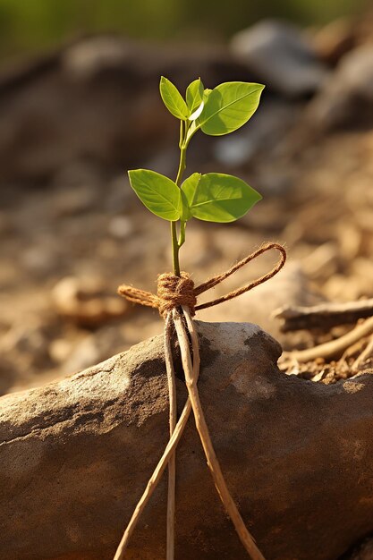 Photo la promesse de la nature un rakhi attaché autour d'un jeune jeune arbre