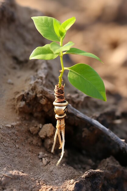 Photo la promesse de la nature un rakhi attaché autour d'un jeune jeune arbre