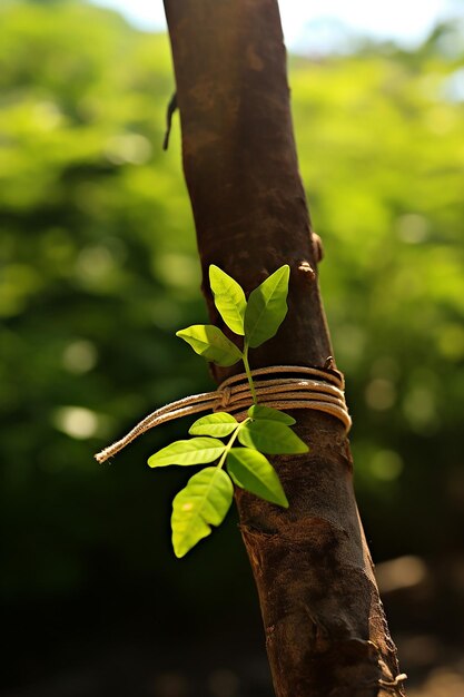 Photo la promesse de la nature un rakhi attaché autour d'un jeune jeune arbre