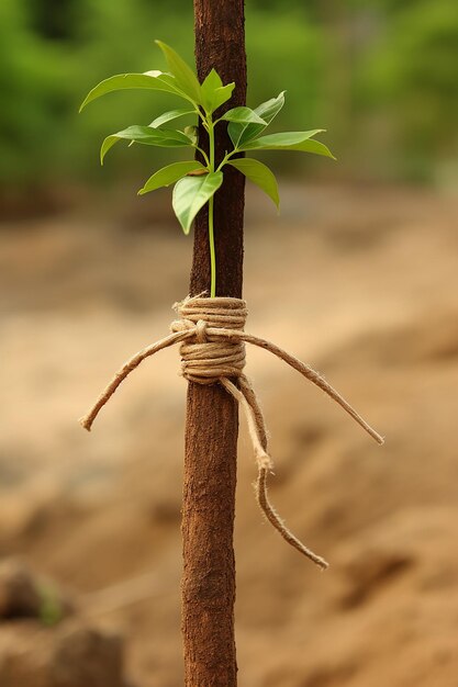 La promesse de la nature Un rakhi attaché autour d'un jeune jeune arbre