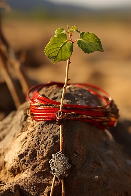La promesse de la nature Un rakhi attaché autour d'un jeune jeune arbre