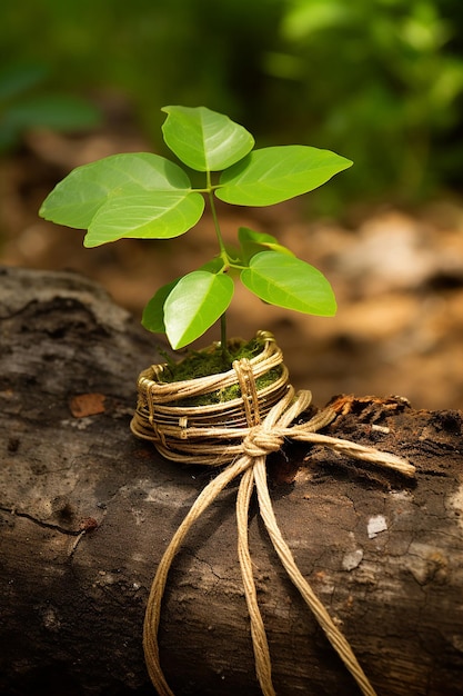 Photo la promesse de la nature un rakhi attaché autour d'un jeune jeune arbre