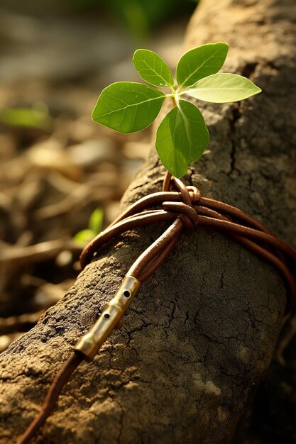 Photo la promesse de la nature un rakhi attaché autour d'un jeune jeune arbre