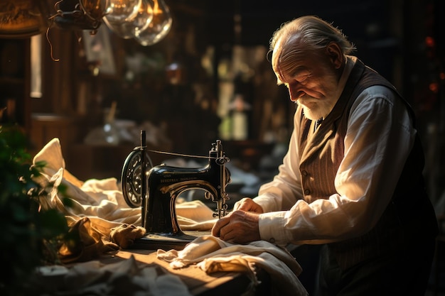 Photo un propriétaire âgé travaillant dans une boutique de tailleur génère avec ai