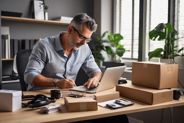 Propriétaire d'entreprise travaillant à domicile