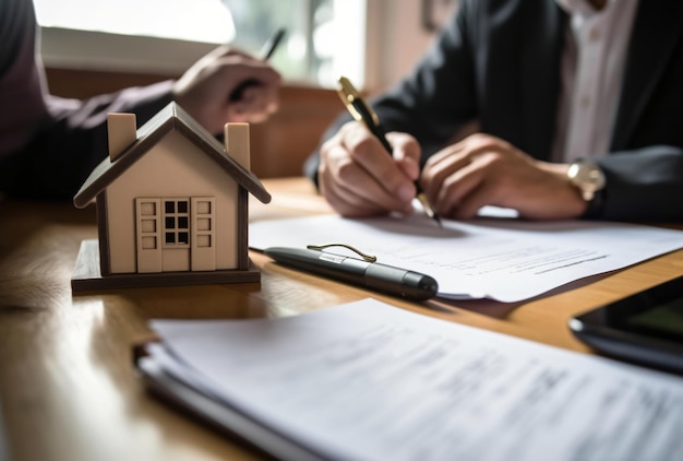 Propriétaire d'une maison tenant un stylo Concept de contrat immobilier Document de signature d'un contrat de prêt hypothécaire