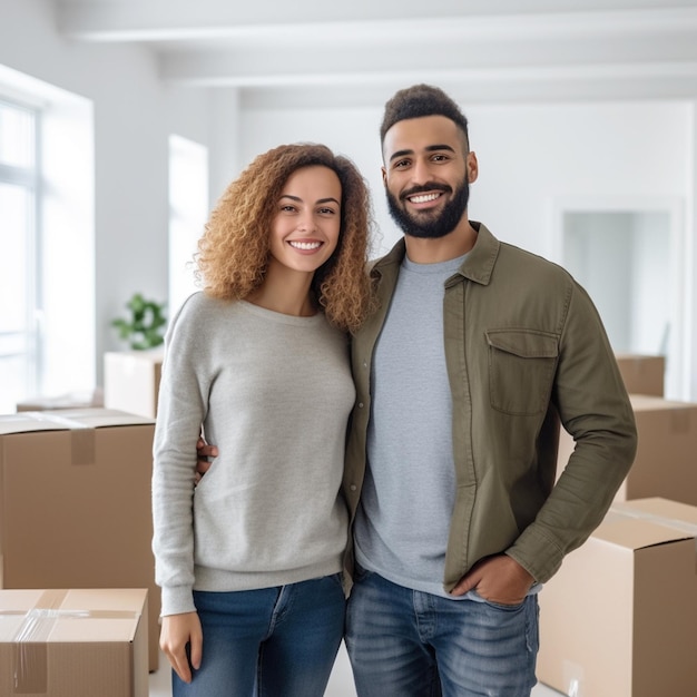 Propriété de la maison Portrait Of Happy Young Couple Standing In New Flathouse ou appartement Cheerful