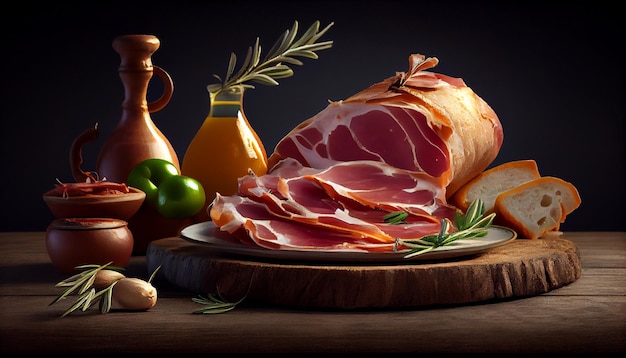Prosciutto crudo ou jamon au romarin et olivesgénérative ai