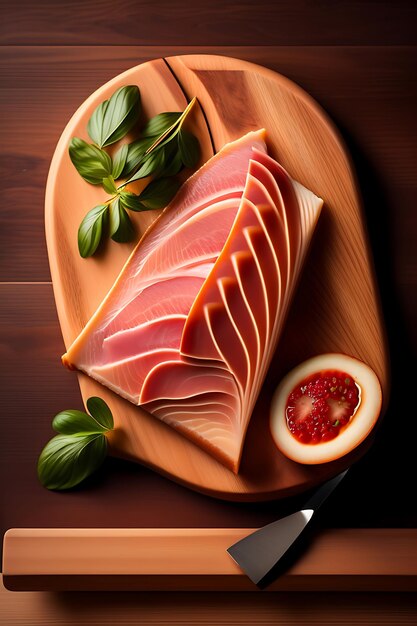 Prosciutto tranché sur une planche de bois