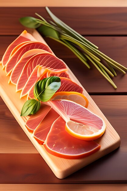 Prosciutto tranché sur une planche de bois