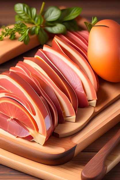 Prosciutto tranché sur une planche de bois