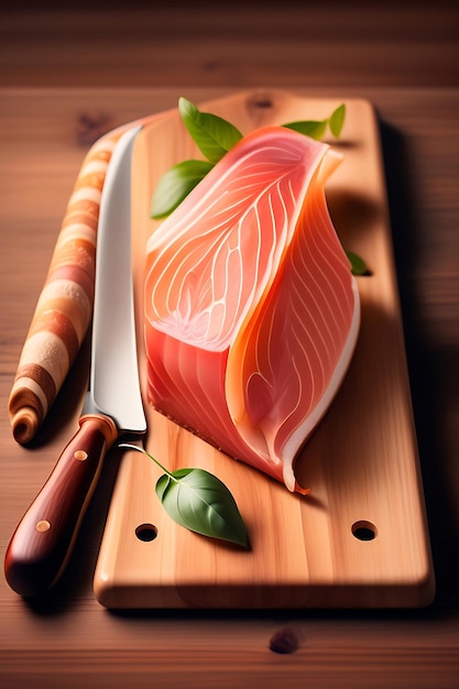 Prosciutto tranché sur une planche de bois