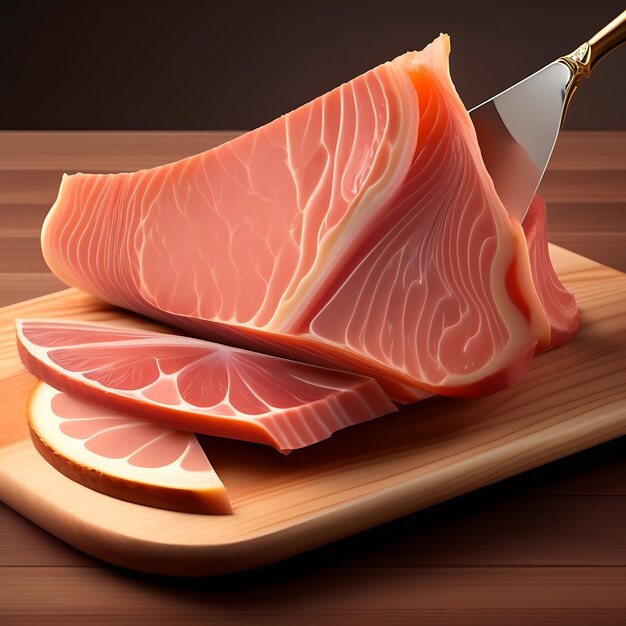 Prosciutto tranché sur une planche de bois