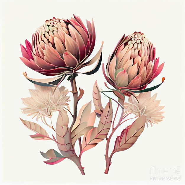 Protea Fleur Isolée Protea Africaine Dessin Imitation Abstraite Générative AI Illustration