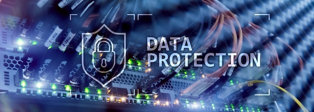 Protection des données Confidentialité des informations sur la cybersécurité Concept Internet et technologique Fond de la salle des serveurs