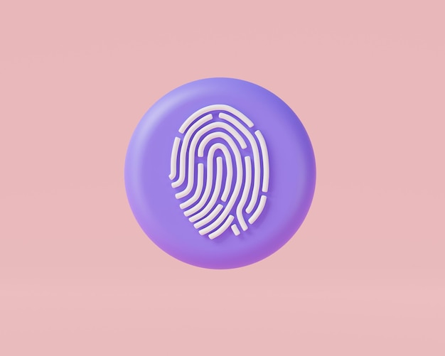 Protection des données avec empreinte digitale sur fond rose Touch ID icône doigt sécurité numérique sécurité de la vie privée numérisation d'empreintes digitales concept de cybersécurité icône 3d illustration de rendu