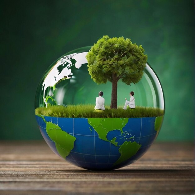 Protection de l'environnement et concept de CSR avec globetree avec globe sur fond vert