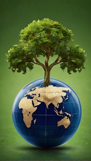 Photo protection de l'environnement et concept de csr avec globetree avec globe sur fond vert