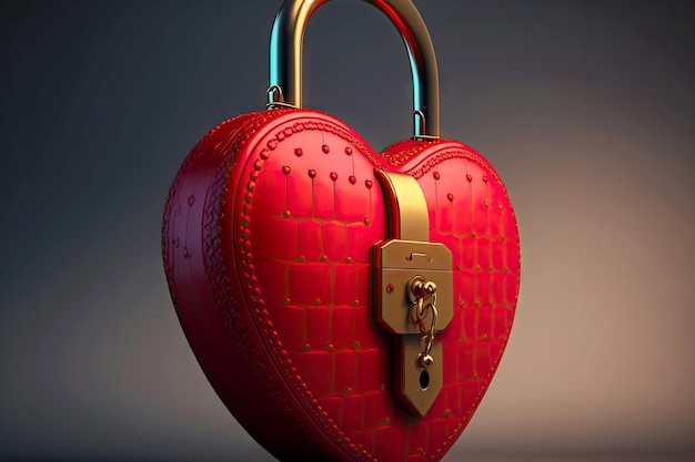 Protection pour l'amour coeur cadenas rouge sur fond flou