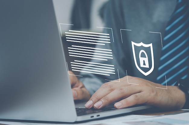 Protégez votre ordinateur à l'aide d'un mot de passe pour empêcher le vol d'identité de la technologie du cyber-réseau numérique sur la confidentialité de l'accès à Internet concept d'entreprise