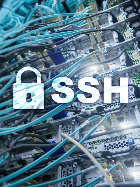 Protocole et logiciel SSH Secure Shell Protection des données Internet et concept de télécommunication