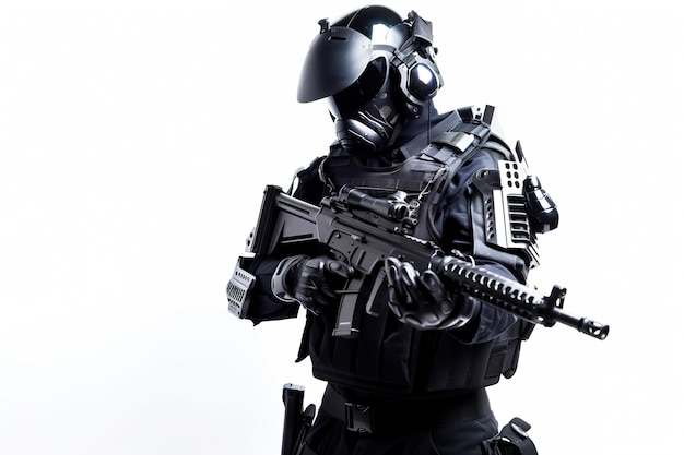 Un prototype d'uniforme de police militaire noir moderne pour les unités spéciales