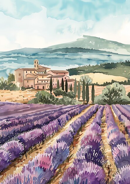 Photo provence france modèle d'invitation de mariage à l'aquarelle paysage