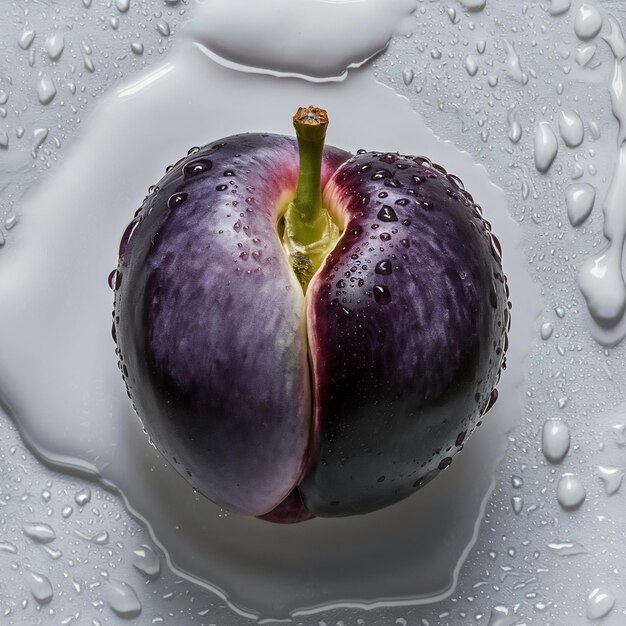 Photo prune de jambolan prune de java avec des gouttes d'eau sur fond blanc