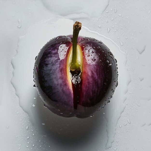 Photo prune de jambolan prune de java avec des gouttes d'eau sur fond blanc