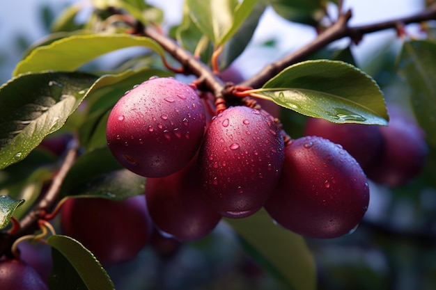 Prunes sur branche dans la nature