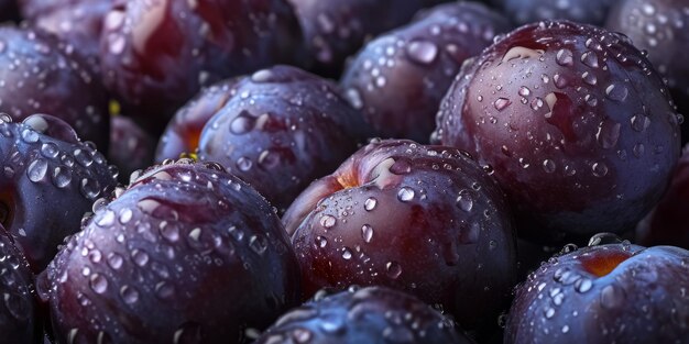 prunes fraîches en gros plan IA générative