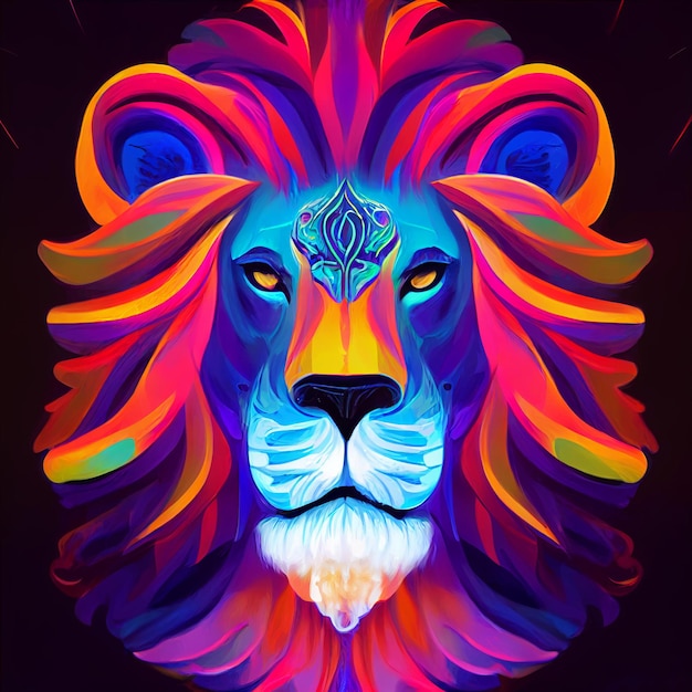 psychédélique lion portrait néon couleurs esprit animal
