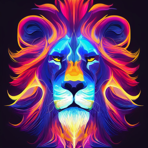 psychédélique lion portrait néon couleurs esprit animal