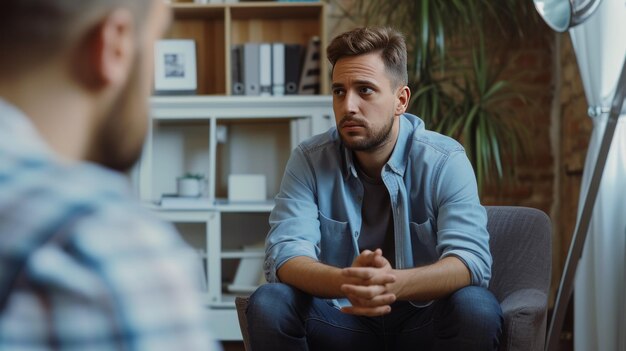 Psychologie concept de santé mentale Psychologue ayant une séance avec son patient Personne bataille