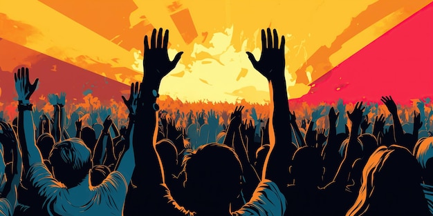 public avec la main sur un festival de musique