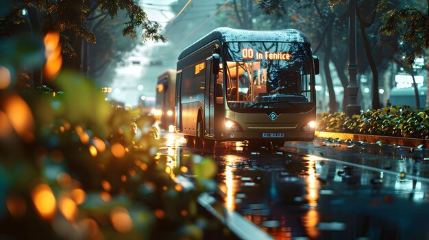Photo publicité dynamique visant à promouvoir les transports durables véhicules électriques transits publics ecof