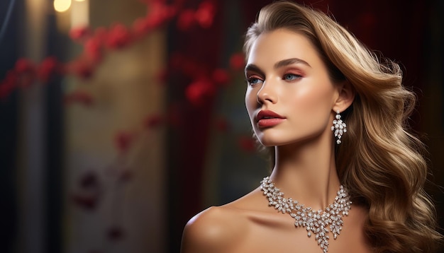 Publicité de marque de bijoux de luxe avec tir de modèle de femme