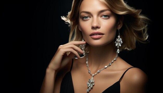 Publicité de marque de bijoux de luxe avec tir de modèle de femme