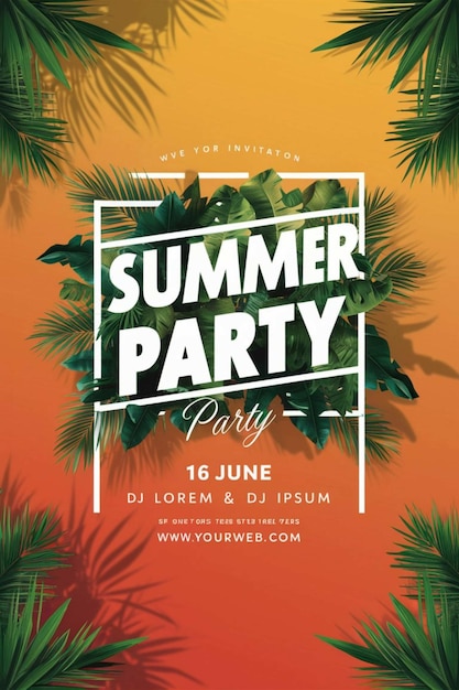 Photo une publicité pour une fête d'été avec des palmiers et un fond rouge pour une feste d'été