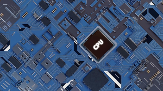 puce cpu sur la carte mère rendu 3d