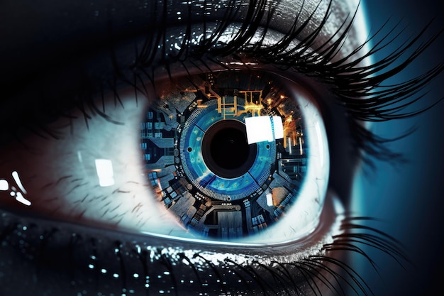 Puce implantée par un capteur dans l’œil humainŒil d’intelligence artificielle IA générative