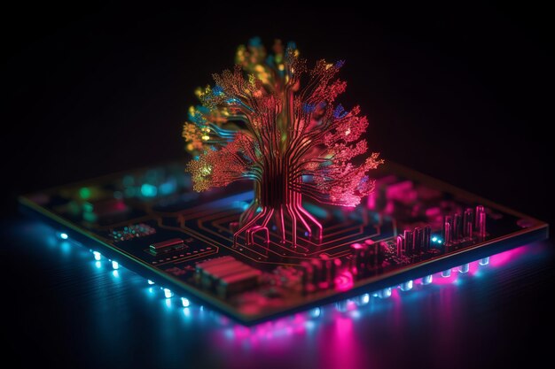 Puce informatique Neon Tree Generate Ai