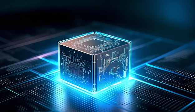La puce de processeur Ai de la technologie du cube, le concept d'apprentissage de l'intelligence artificielle, l'AI générative
